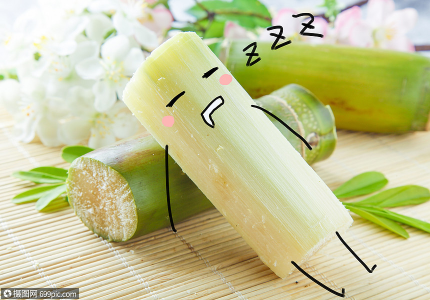 甘蔗躺叶子可爱高清图片素材